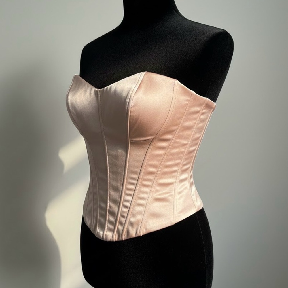 ZARA NWT Satin Corset Top Champagne Pink Cream Silky Coquette Sexy Lingerie XS
